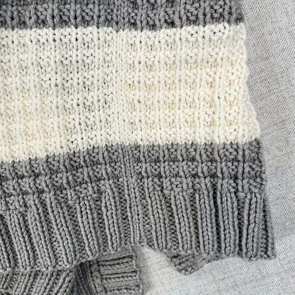 Open Front Chunky Knit Striped Cardigan Med to Sm Gray White Grunge Grandpa - Picture 6 of 6